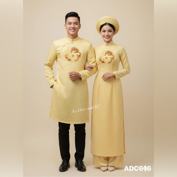 Elegant Gold Traditional Couple Aodai